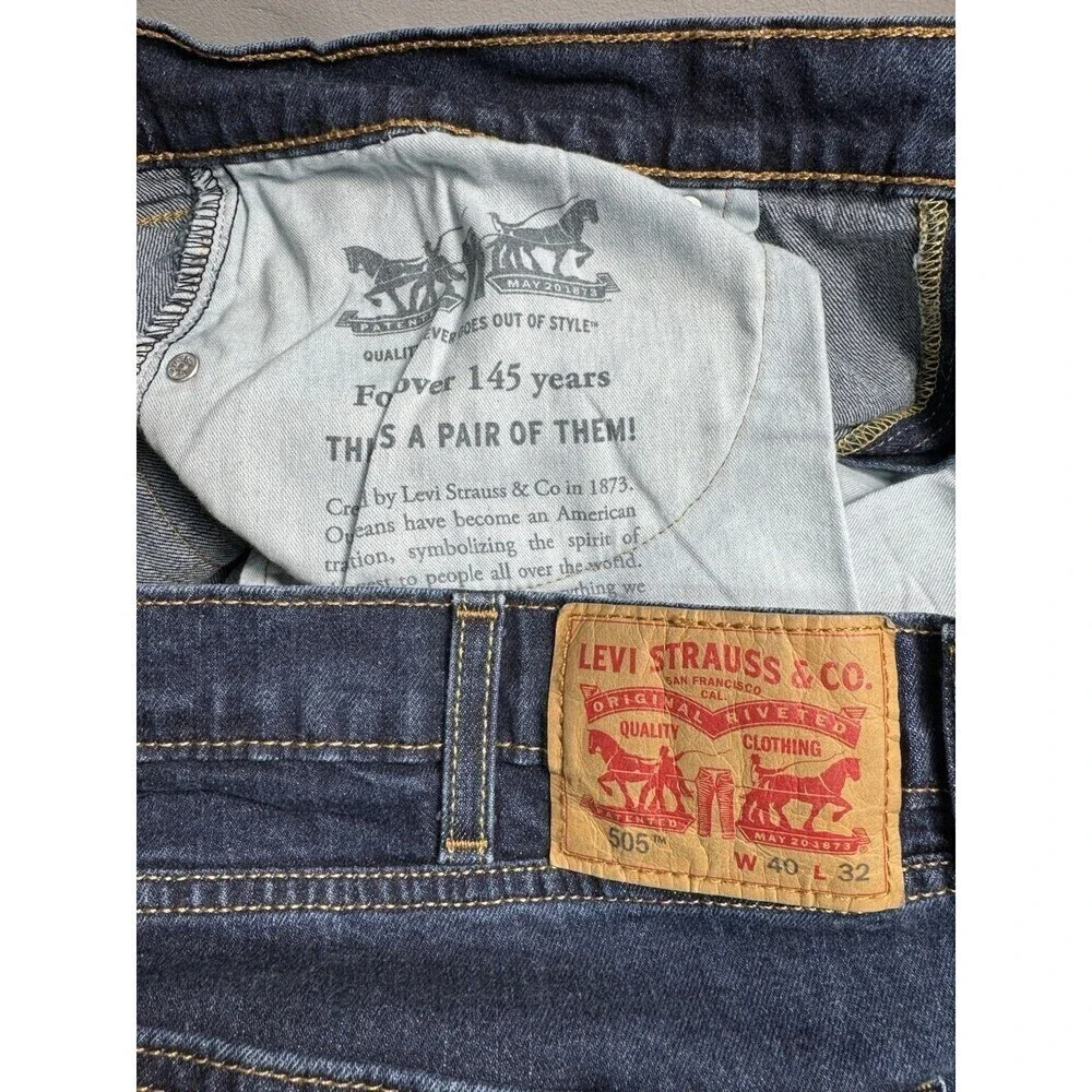 Levis 505 Jeans Mens 40x32 Blue Regular Straight Leg Denim Stretch Dark Wash